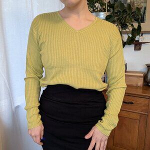 Joseph A - 100% Silk ribbed knit sweater - chartreuse - XL